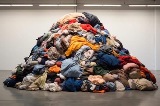 Generous Pile of clothes for volunteer donation. Clothing heap textile charity donation campaign. Generate ai