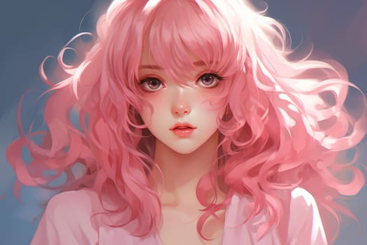 Asian pink anime girl. Woman beauty. Generate Ai