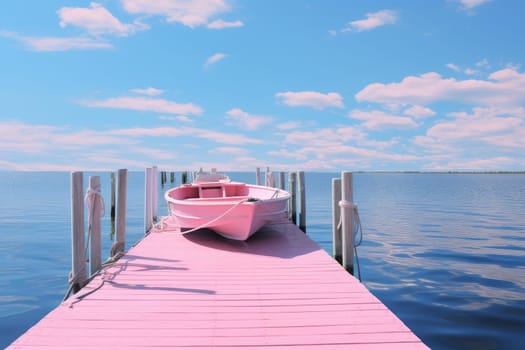 Vibrant Pink boat. Nature space ship. Generate Ai