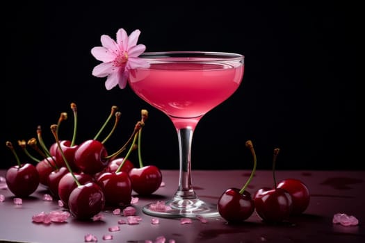 Pink cocktail. Ice citrus alcohol. Generate Ai