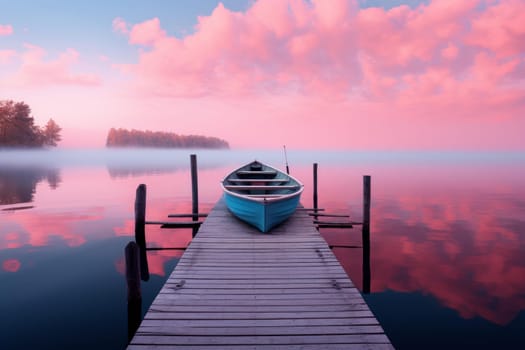 Whimsical Pink boat. Nature space ship. Generate Ai