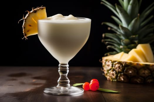 Refreshing Pina colada cocktail. Fruit food. Generate Ai