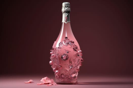 Elegant Pink champagne bottle. New party. Generate Ai