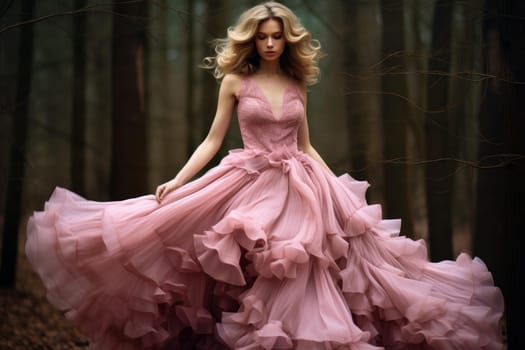 Girl in pink dresses. Party love person with model smiling. Generate Ai