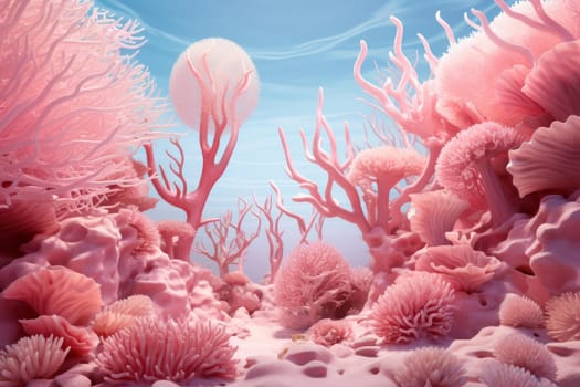 Tranquil Pink coral reef ocean nature. Sea tropical marine underwater. Generate Ai