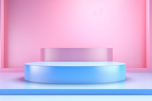 Contrasting Pink and blue podium. Modern geometric. Generate Ai