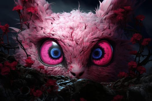 Delicate Rabbit pink eye closeup. Studio bunny. Generate Ai