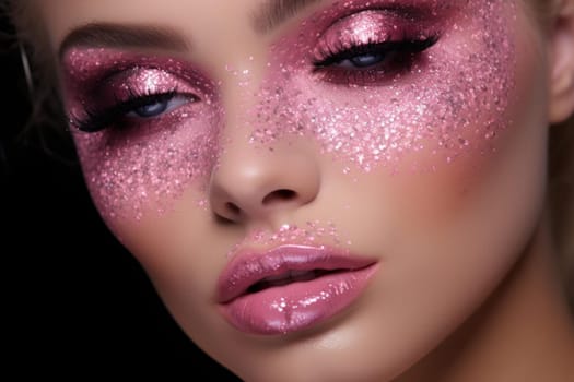 Playful Model girl pink glitter. Beauty portrait. Generate Ai