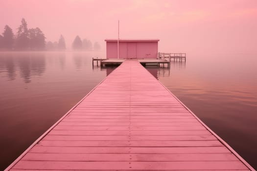Pink boat. Nature space ship. Generate Ai