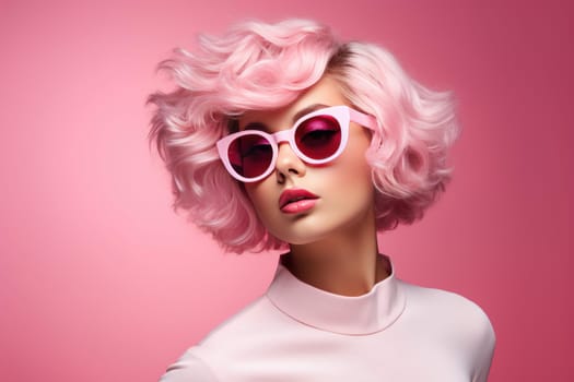 Pink fashion trendy woman. Fun happy friend. Generate Ai