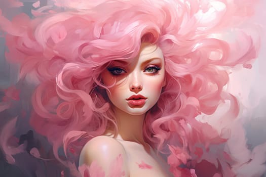 Feminine Lady with pink. Happy cute model with smiling face. Generate AI