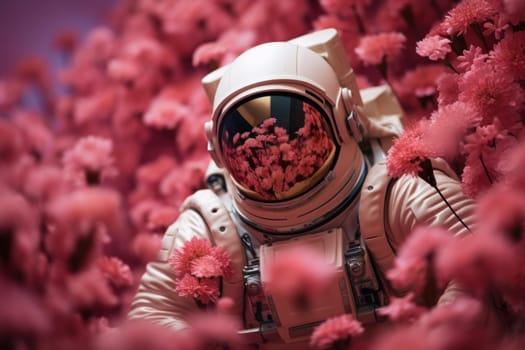 Imaginative Pink flowers astronaut. Space future fantasy. Generate Ai