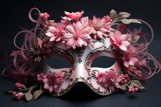 Soothing Pink flowers mask. Cute lady. Generate Ai