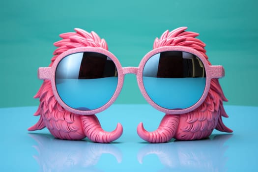 Charismatic Pink flamingo sunglasses. Safari wild. Generate Ai