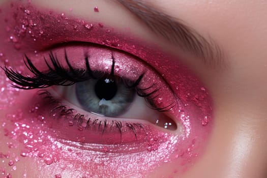 Vibrant Model girl pink glitter. Beauty portrait. Generate Ai