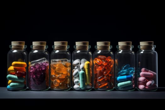 Cylindrical Pills drug bottles. Medical health. Generate Ai