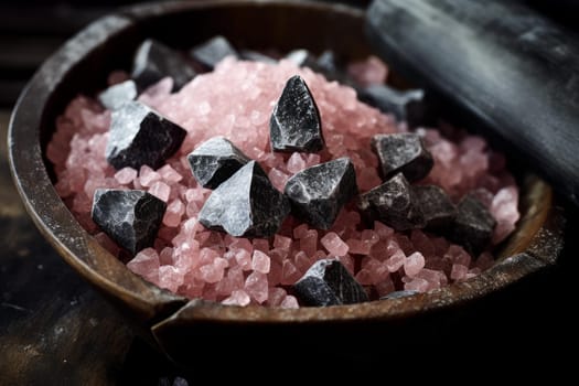Exotic Pink black salt on background. Kitchen cooking natural spice cuisine. Generate Ai