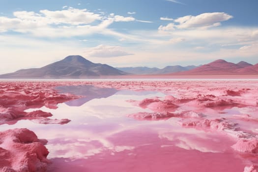 Saline Pink salt lake. Nature travel. Generate Ai