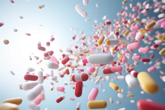 Medicinal Pills falling. Medicine capsule treatment. Generate Ai