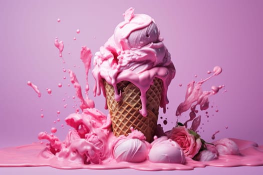 Pink ice cream. Food summer dessert. Generate Ai