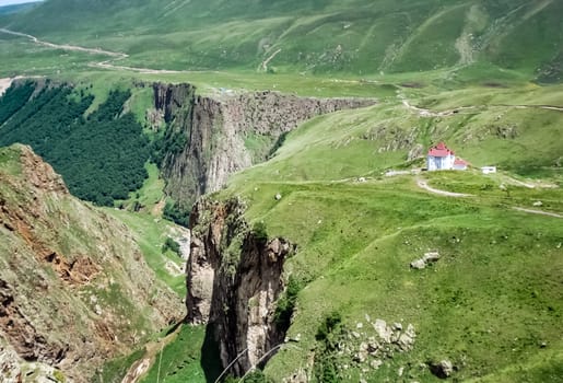 Mountain landscape with grass in the hills. Mountain landscape. Mountain vegetation.