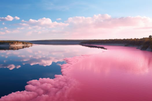 Majestic Pink lake view. Water summer. Generate Ai