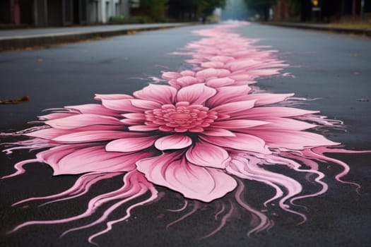 Fragrant Pink flower asphalt. Spring life. Generate Ai