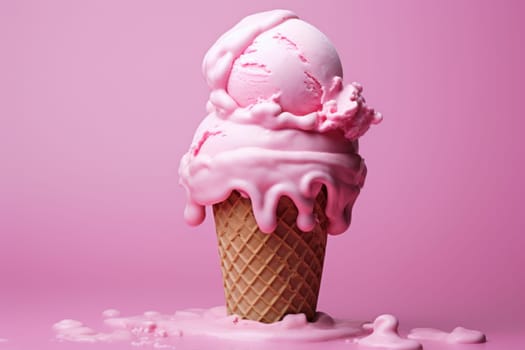 Fruity Pink ice cream. Food summer dessert. Generate Ai