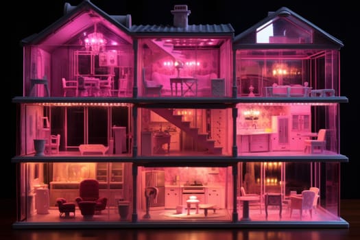 Miniature Pink neon doll house. Modern design. Generate Ai