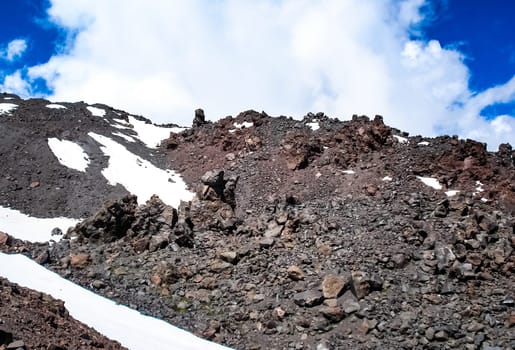 Mountain landscape with snow. Snow in the mountains. Mountain landscape.