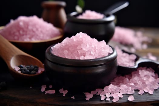 Colorful Pink black salt on background. Kitchen cooking natural spice cuisine. Generate Ai