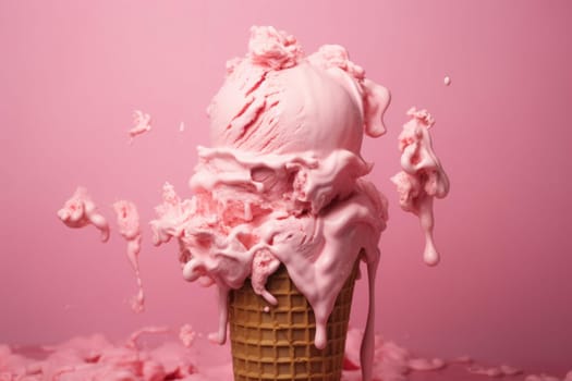 Creamy Pink ice cream. Food summer dessert. Generate Ai