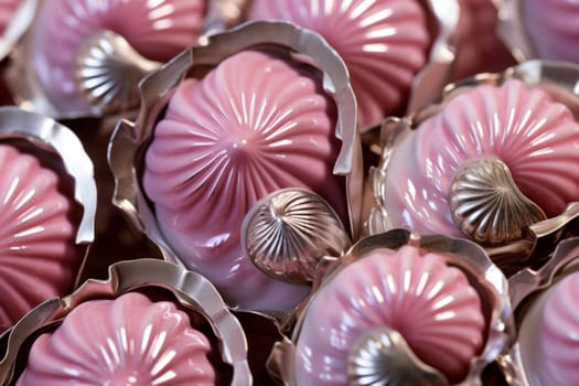 Sparkling Pink silver shells. Luxury stone romantic. Generate Ai