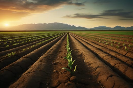 Field agricultural landscape tractor. Soil food. Generate Ai