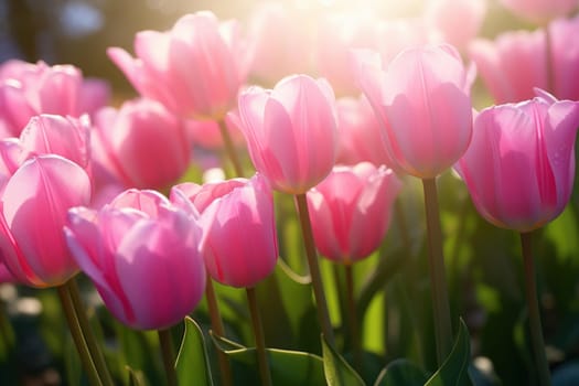 Alluring Pink tulips. Tulip flower bouquet. Generate Ai