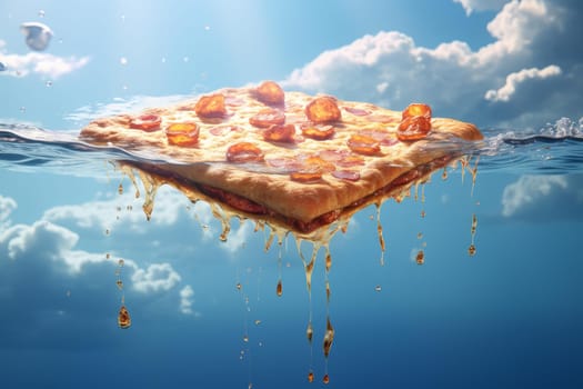 Tempting Pizza floating. Meal tomato gourmet. Generate Ai