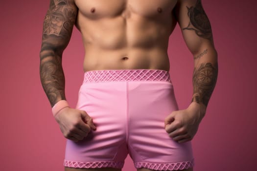 Confident Pink woman sport boxer. Fun happy teen. Generate Ai
