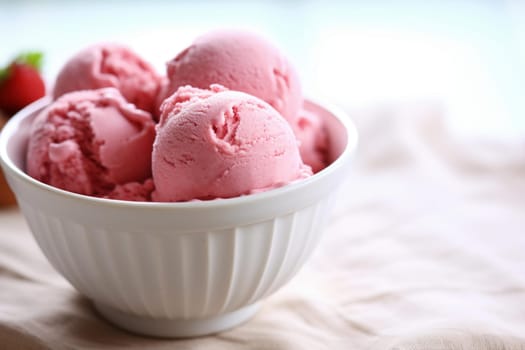 Creamy Pink ice cream ball. Food summer. Generate Ai