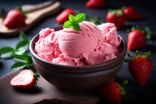 Pink ice cream ball. Food summer. Generate Ai