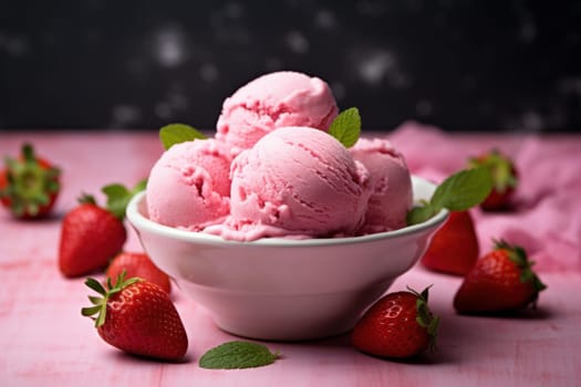 Vibrant Pink ice cream ball. Food summer. Generate Ai