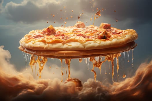 Whimsical Pizza floating. Meal tomato gourmet. Generate Ai