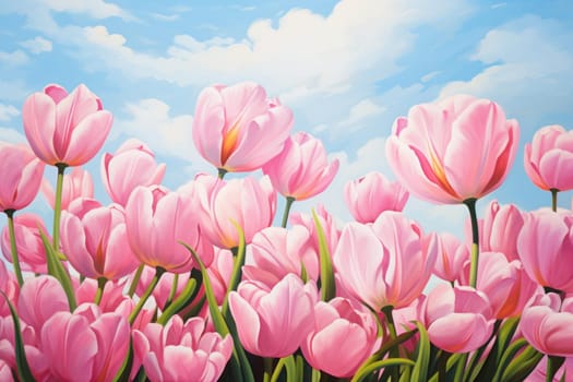 Pink tulips. Tulip flower bouquet. Generate Ai