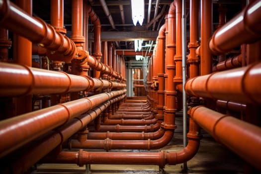 Pipes installing concrete iron tunnel. Sewage structure of road cement. Generate Ai