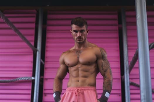 Energetic Pink woman sport boxer. Fun happy teen. Generate Ai