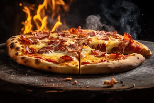 Hot pizza cheese. Piece cooking. Generate Ai