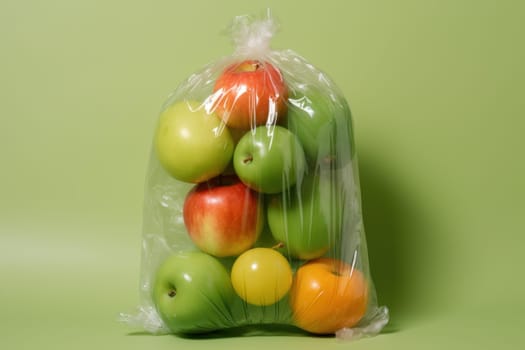 Packaged Plastic wrapped fruit. Fruit industry. Generate Ai