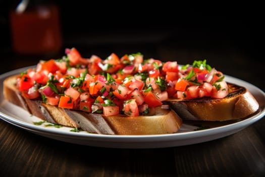 Plate bruschetta. Rustic dinner snack. Generate Ai