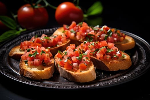 Hearty Plate bruschetta. Rustic dinner snack. Generate Ai