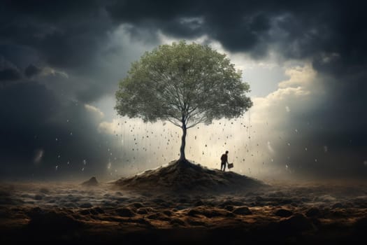 Enchanting Magic book tree. School literature. Generate Ai