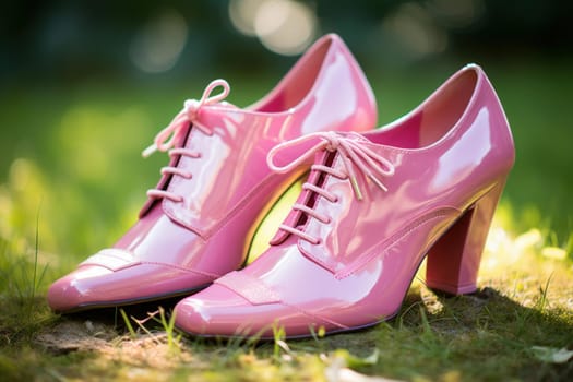 Vibrant Woman pink shoes. Sport shopping summer trendy model. Generate Ai